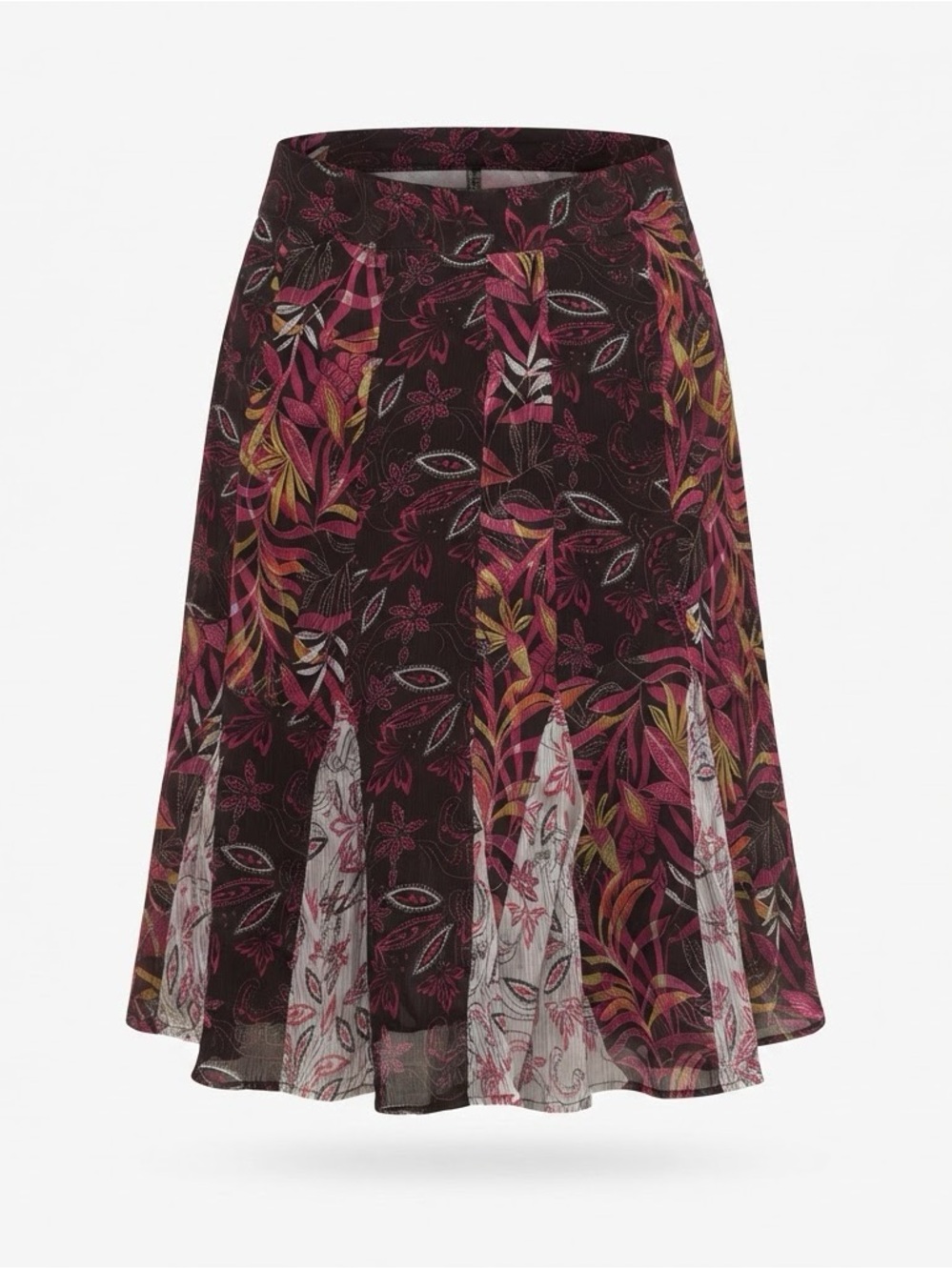 Floral A-Line Midi Skirt in Burgundy and Pink